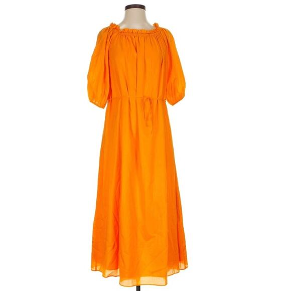 Ann Taylor Women’s Large Yellow Off Shoulder Midi Dress Lined Puff Sleeve - Picture 1 of 12